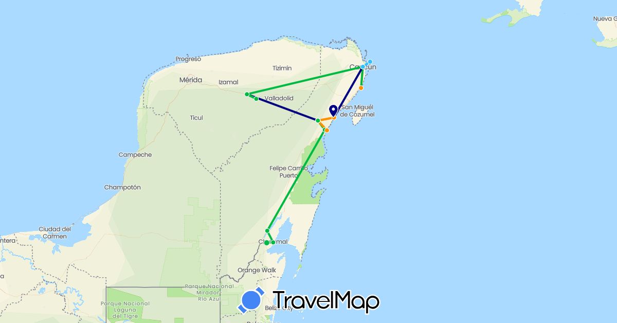 TravelMap itinerary: driving, bus, boat, hitchhiking in Mexico (North America)