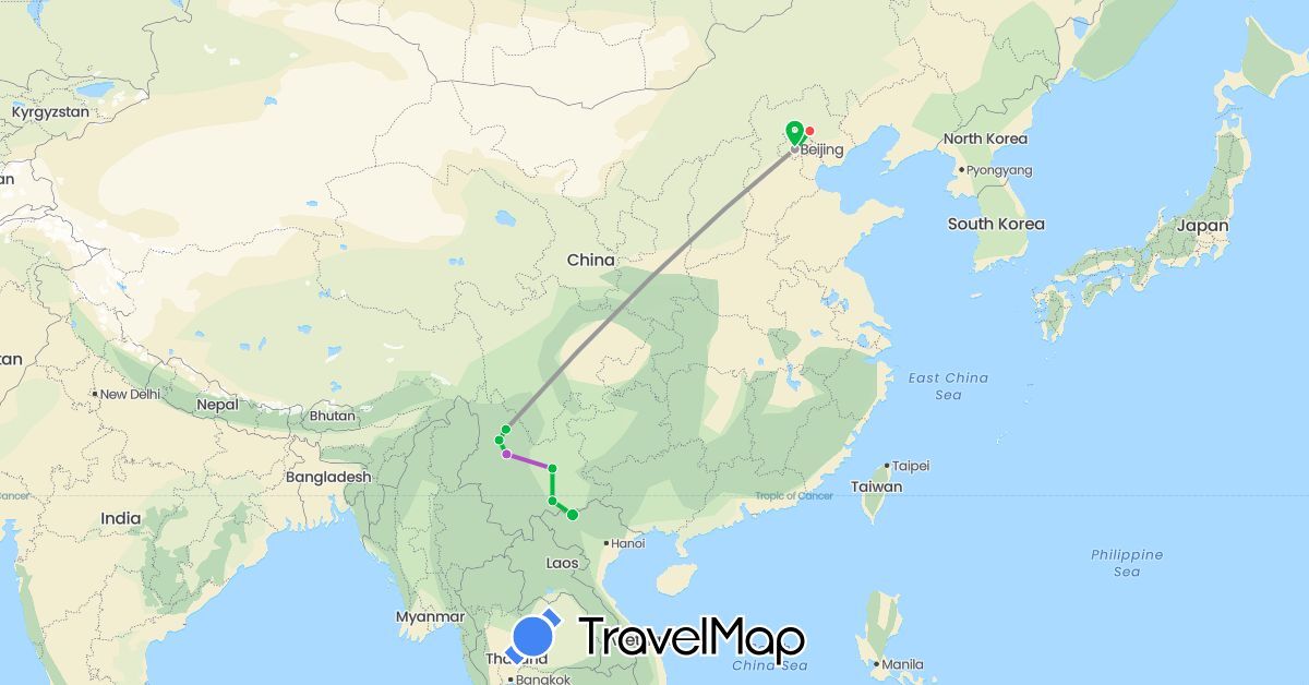 TravelMap itinerary: bus, plane, train, hiking in China, Vietnam (Asia)