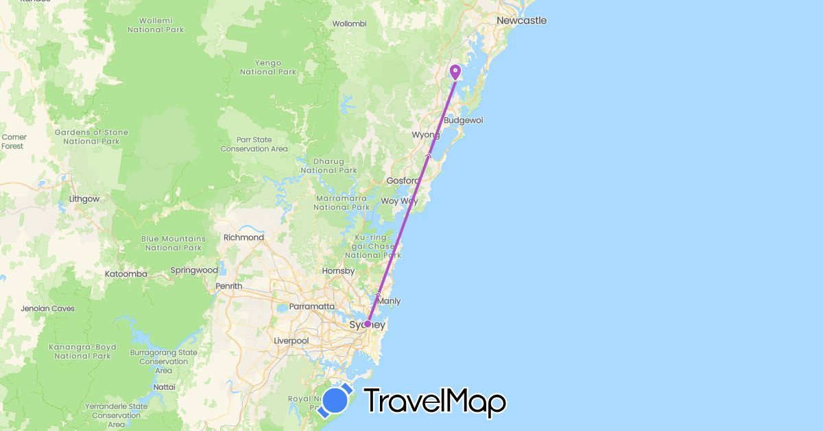 TravelMap itinerary: bus, train in Australia (Oceania)