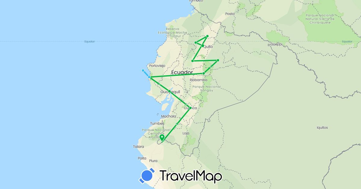 TravelMap itinerary: driving, bus, boat in Ecuador (South America)