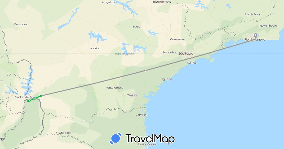 TravelMap itinerary: driving, bus, plane in Argentina, Brazil (South America)