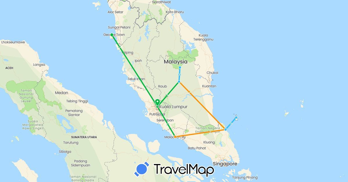 TravelMap itinerary: driving, bus, boat, hitchhiking in Malaysia (Asia)